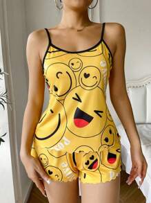 Women's Cartoon Printed Camisole Pajama Set - Yellow - View 6