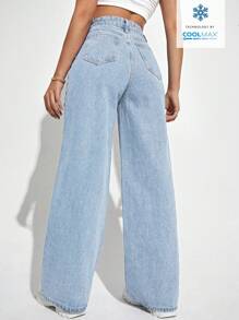 SHEIN ICON Women's Casual Everyday Distressed Straight Leg Baggy Jeans With Slant Pockets - Light Wash - View 2