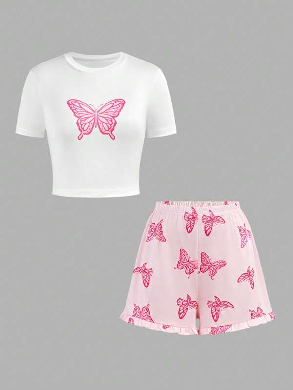 NotGurli Playful & Cute Pink Butterfly Teenage Girl Pajama Set