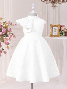 SHEIN Váy suông vừa vặn cổ đứng dệt jacquard cho bé gái tuổi mới lớn - trắng - Xem 8