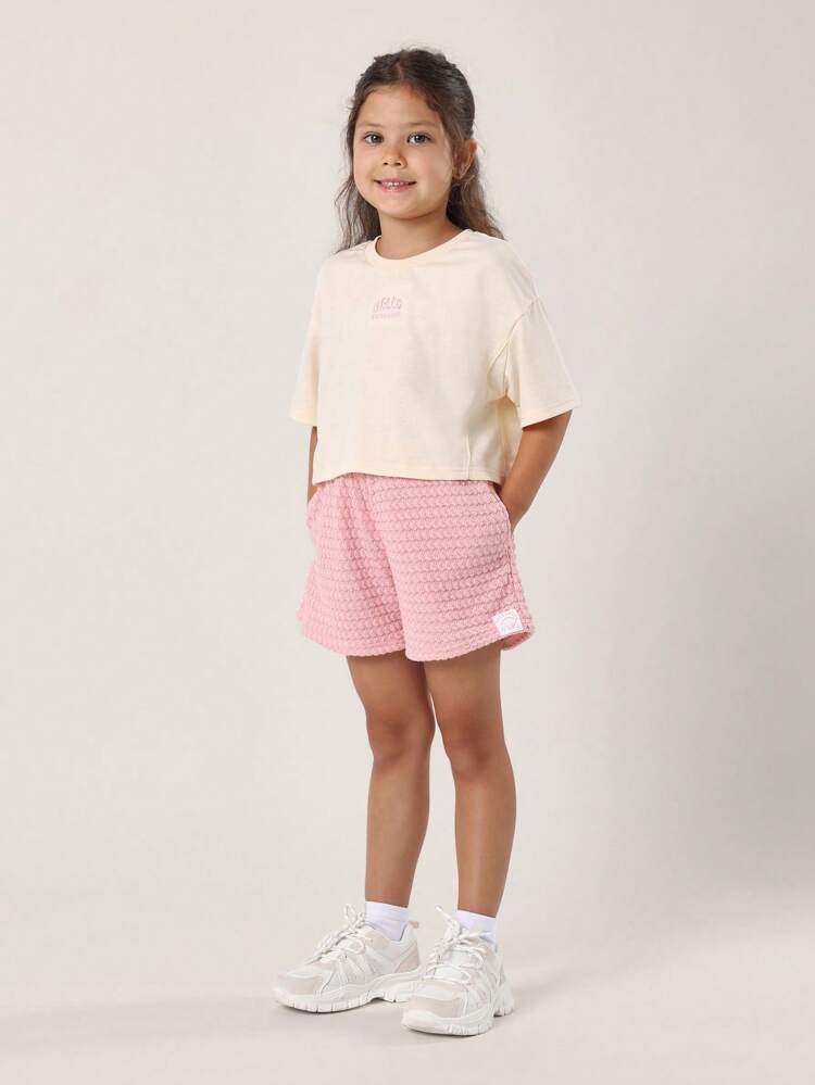 Textured Hello Sunshine Crop Top And Shorts Co-Ord Set