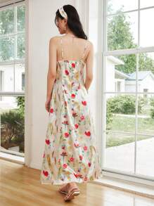 SHEIN LUNE Abito lungo da donna con scollo a goccia, stile vacanza estiva 2025, con stampa floreale a olio, (taglio asimmetrico a motivo floreale) - Multicolore - Visualizzare 2