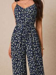 Poéselle Tuta estiva casual da donna senza maniche con motivo floreale ditsy