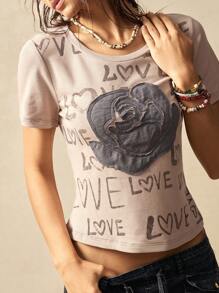 Bohemela 针织拼色圆领短袖修身短款女式T恤 - 粉色 - 查看 6