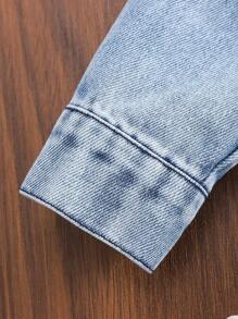 SHEIN 2pcs/Set Baby Boys Casual Vintage Washed Black Denim Lapel Jacket Top And Faded Denim Jeans Pants Outfit, Fashionable & Comfortable All-Match Set Suitable For Spring, Autumn
