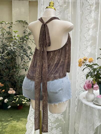 SHEIN EZwear 大码复古褶皱 A 字型宽松吊带上衣和背心，适合春夏季