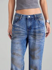 LYSMO Jeans casual a zampa con tasche e design con fibbia regolabile per donna