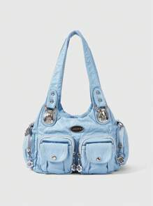 ROMWE Grunge Punk Bolso de hombro mujer de estilo punk rock, bolso de tela oscuro, bolso de motociclista