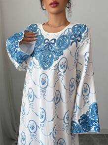 SHEIN Najma Women Loose Fit Long Printed Woven Dress, Modest - Blue - View 3