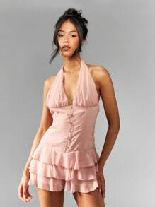 MISSGUIDED Playsuit Korset Berpotongan Rendah dengan Detail Kerut dan Lipatan - Putih - View 6