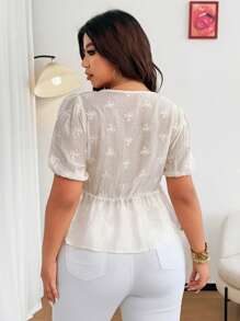 SHEIN Clasi Summer Tencel Short Sleeve Blouse With Embroidery, Gentle French Style INS Top For Women - Pink - View 2