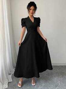 Selianne 女式泡泡袖系带A字长裙