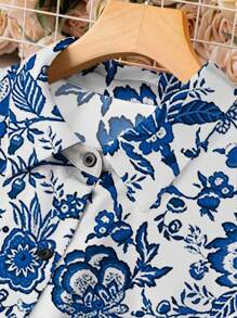 Franclia Colorful Loose Button Up Summer Short Sleeve Dress Maxi Women Outfit - Blue and White - View 3