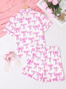Pijamas adorables y dulces con estampado de lazo para niñas