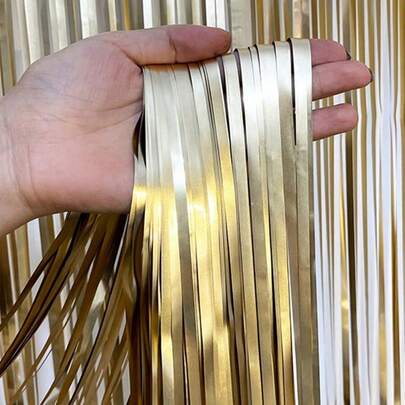 1 件 1*2 米奢华哑光金属丝窗帘金属闪光塑料箔流苏闪光飘带窗帘门窗装饰适用于派对狂欢节、情人节