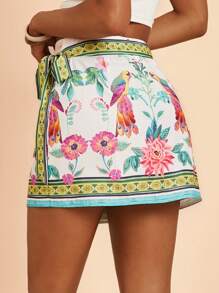 Travachic 女士梭织全印花裹身系带休闲裙，度假风格，梭织图案印花，休闲夏日度假，波西米亚海滩度假，波西米亚风，乡村音乐会，节日庆典，海滩，夏季，复古风女士，毕业典礼，夏季防晒裙，女士生日裙，波西米亚风