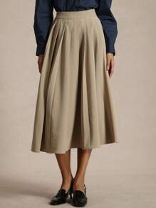 Briarwyn Casual Plain Woven Pleated Mid-Length Skirt For Women - Brown - View 5