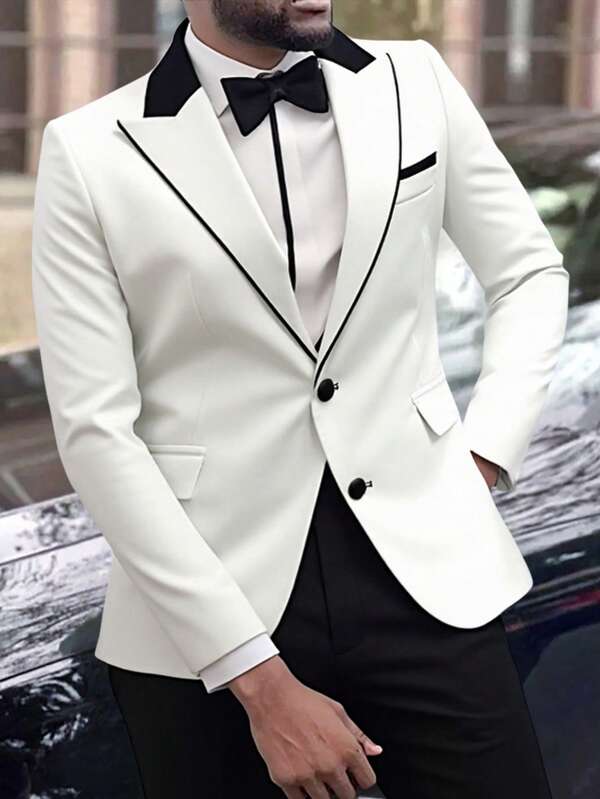 Manfinity Mode Herren Sakko mit kontrastierenden Kragen und Einzelknopfverschluss, lässiger Anzug für Hochzeiten, Abendanzüge für Herren