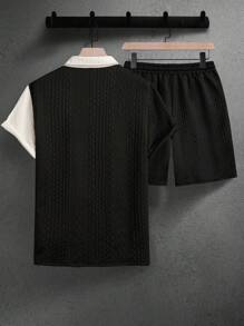 Manfinity Homme Men's Contrast Color Splice Short Sleeve Shirt & Shorts Set Men Shorts Set Men Shirt Co Ords - Multicolor - View 2