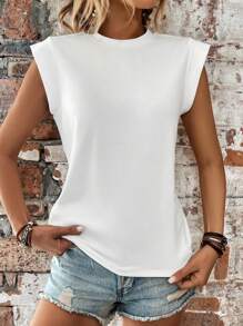 SHEIN PETITE Camiseta ancha de hombros de unicolor y de uso versátil, casual para el verano