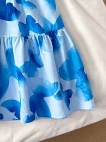 SHEIN Teen Girl Holiday Spaghetti Strap V-Neck Hollow Out A-Line Backless Dress - Blue - View 4