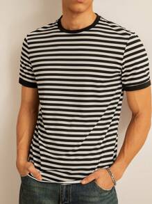 SWAVVY Men T-Shirts Fit Crew Neck Short Sleeve Basic Tee Casual Simple Summer - Black and White - View 3