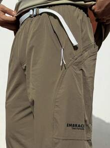 DAZY Men's Solid-Color Casual Pants With Belt, Military Green, Spring Season - Army Green - View 2