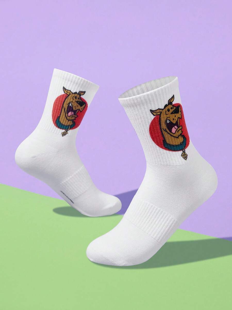 SCOOBY-DOO X SHEIN 1 par de calcetines tipo crew blancos con estampado de cachorrito de mujer - Blanco - Ver 1