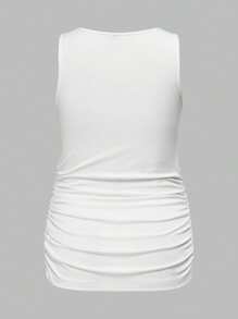 SHEIN Maternity Casual Scoop Neck Ruched Knitted Fabric Tank Tops, Regular Length Semi-Sheer Essential Comfort For Everyday Wear - Grey - View 5