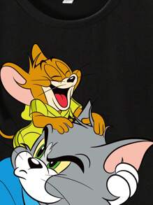 TOM & JERRY X SHEIN Tween Boy Casual Cartoon Graphic Short Sleeve T-Shirt, Suitable For Summer