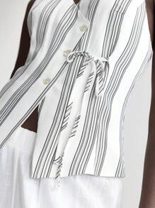 Ontre Nuovo completo da donna 2025, gilet a righe, stile vacanziero, silhouette aderente, design con cintura in vita, con bottoni a conchiglia, giacca sottile, abbigliamento primavera/estate, per uso quotidiano