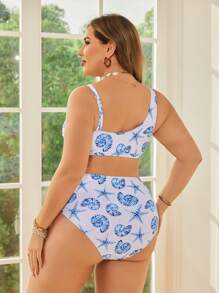 SHEIN Swim Curve 大码假日海滩花卉印花拼布泳衣套装 - 彩色 - 查看 2