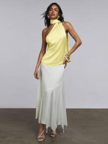 Athîral Women's Elegant Backless Halter Neck Top, Summer Yellow - Yellow - View 3