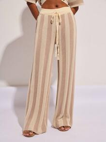 COSMINA Zomervakantie dames gestreepte gebreide broek met trekkoordtaille