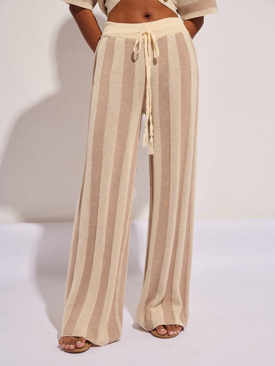 COSMINA Zomervakantie dames gestreepte gebreide broek met trekkoordtaille