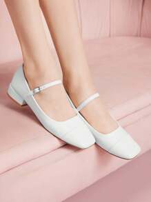 CUCCOO DOLLMOD Fashion White Mary Jane Low Chunky Heel Flats For Christmas - White - View 4