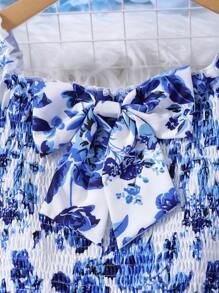 Sparklyn 青少年女孩全身印花斜襟泡泡袖连体裤，夏季度假装