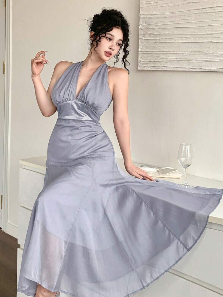 Women's Sleeveless V-Neck Midi Sequin Dress Cruise Outfit For Women Cocktail Dress