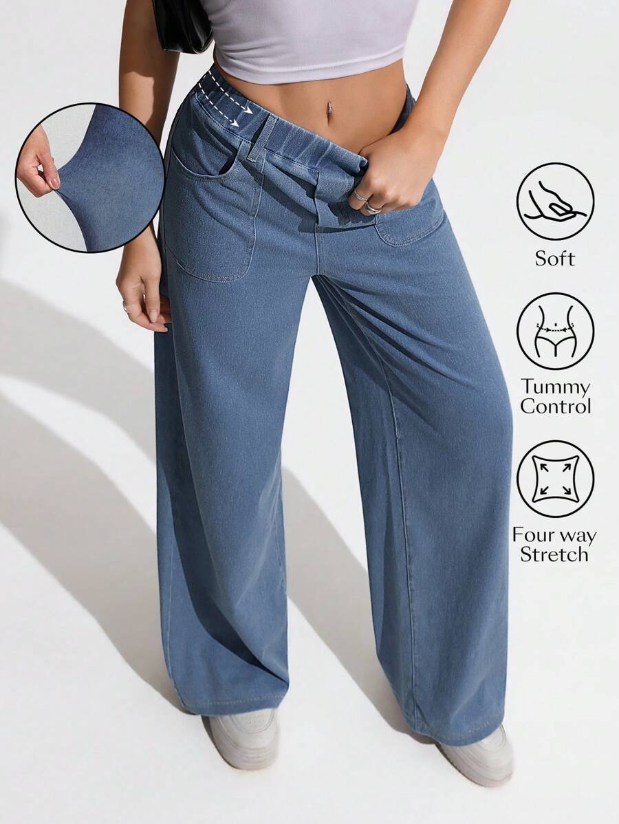 Flexra Women's Casual Washed High Waist Straight Leg Jeans - Light Wash - View 1