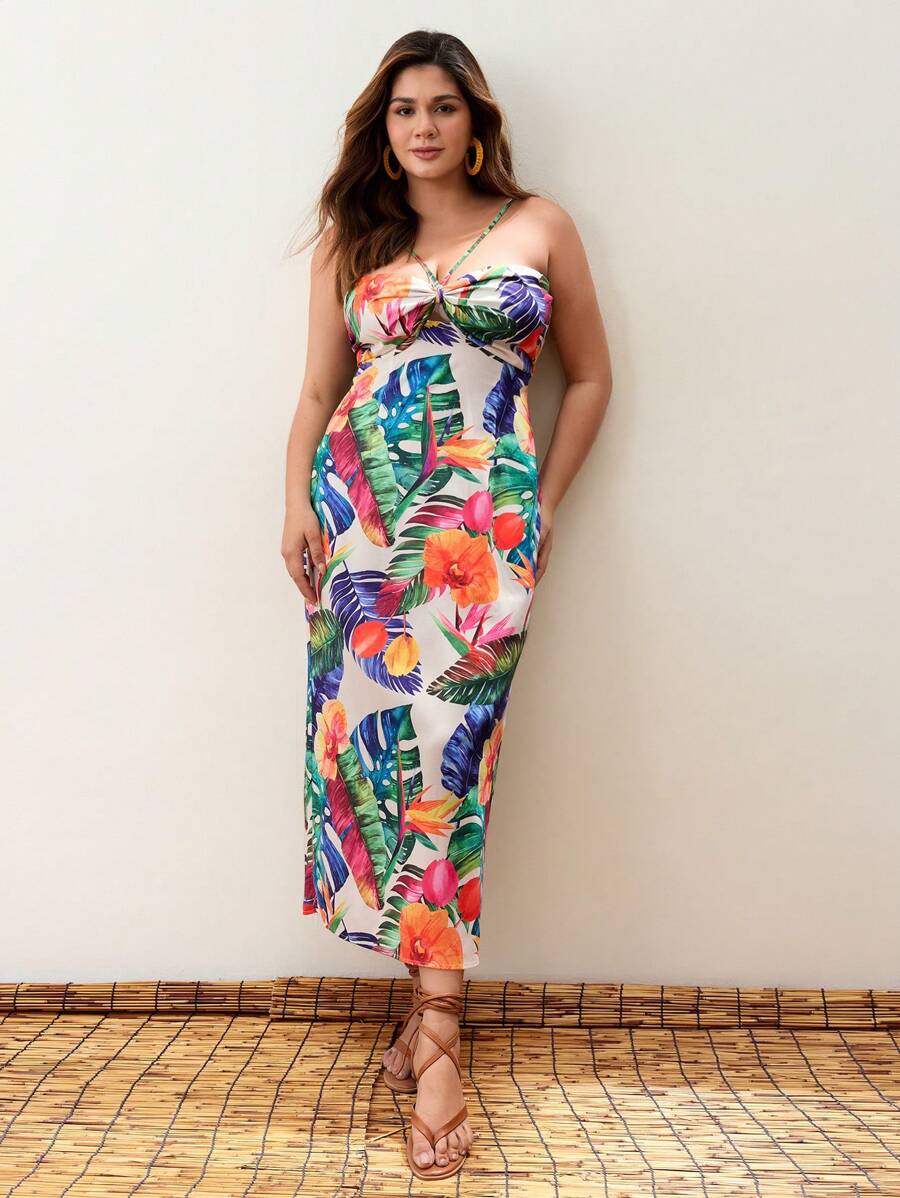 Maija Váy ngủ in họa tiết cây nhiệt đới cỡ lớn cho nữ, Váy đi nghỉ - Nhiều màu - Xem 1