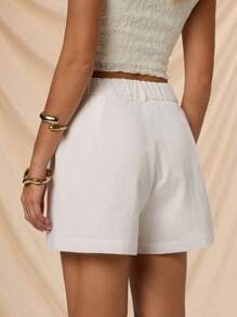 Avantive Spring&Summer Women Romantic Simple Going Out Solid Shorts - White - View 2