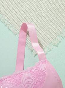 1 件浪漫法式蕾丝舒适简约提升加大码钢圈文胸 - 粉色 - 查看 7