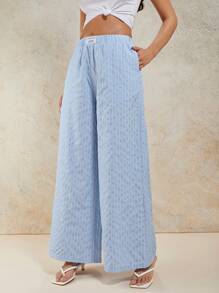 COSMINA Women's Striped Print Elastic Waist Casual Pants