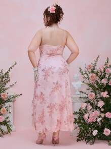 ROMWE Fairycore Summer Sweet Palace Style Babydoll Loose Collar Asymmetrical Ruffle Hem Plus Size Dress - Pink - View 3