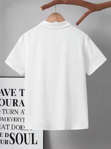 SHEIN Tween Boy Resort-Style Solid Color Lapel Collared Slim Fit Woven Short Sleeve Shirt