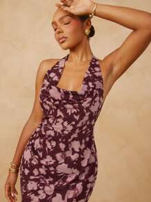 L'Amorae Abito lungo da donna con scollo a lupetto, stampa floreale, adatto per occasioni come matrimoni o vacanze estive, taglie comode