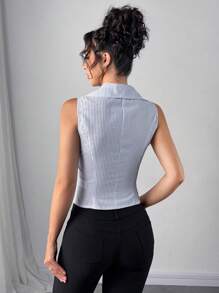 Firerie Women's Summer Elegant Romantic Fashion Commuter Sexy Elegant Style Office Women's Business Commuter Blue And White Striped Sleeveless Slim Top, Beach Beach Vacation Women's, Graduation Season Women's, Romantic Dating, Birthday, Easter Women's, Brazilian Carnival, Music Festivals, Spring And Summer Women's, Wedding Season, Brunch Women's - Blue and White - View 3