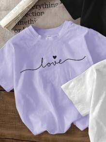 SHEIN Leap Crew 3pcs/Pack Tween Girls Casual Minimalist Cartoon Pattern Multiple T-Shirts, Suitable For Summer, School, Campus, College - Multicolor - View 3