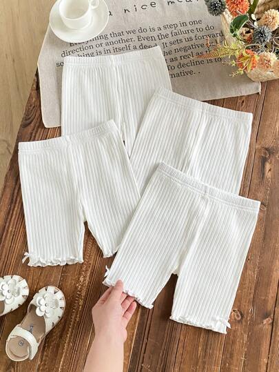 SHEIN LMoss Kids 4pcs/Set Young Girl Solid Color Fitted Casual Leggings