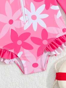 Baby Girl Ruffle Trim One-Piece Swimsuit - Multicolor - View 3